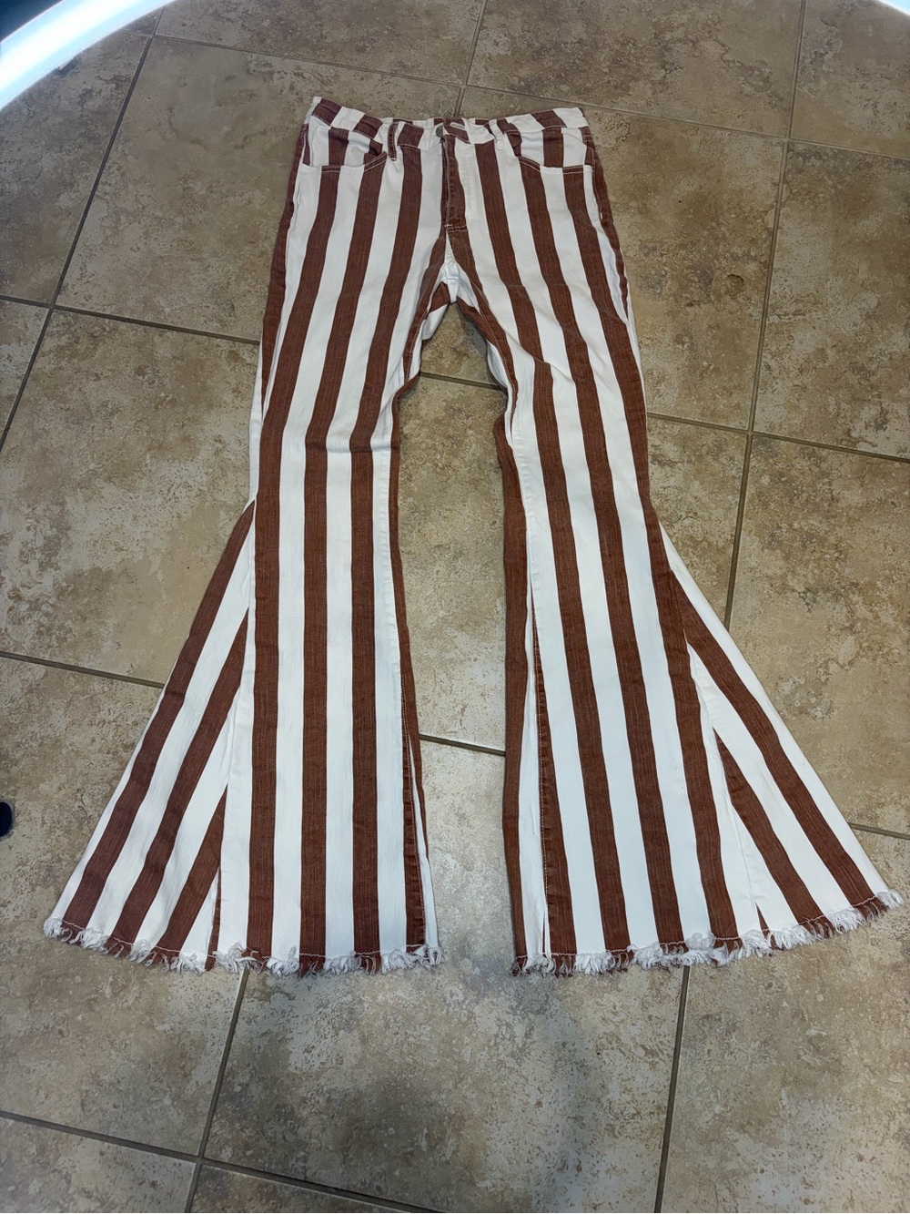 Brown & White Striped Flare Pants - Women's Boot Cut
